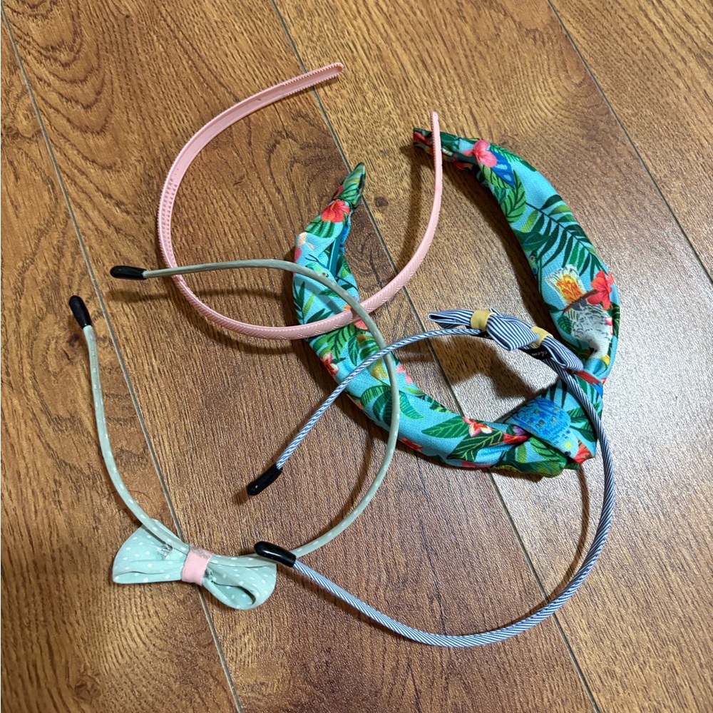 Floral and Solid Kids Headband Set